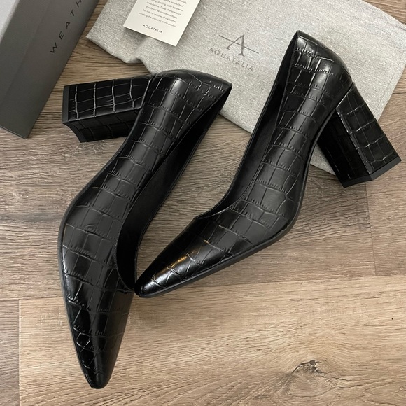 NEW Aquatalia Heels Black Embossed Leather Croc Pattern Size 11 Pumps NWT $395 - Picture 5 of 8